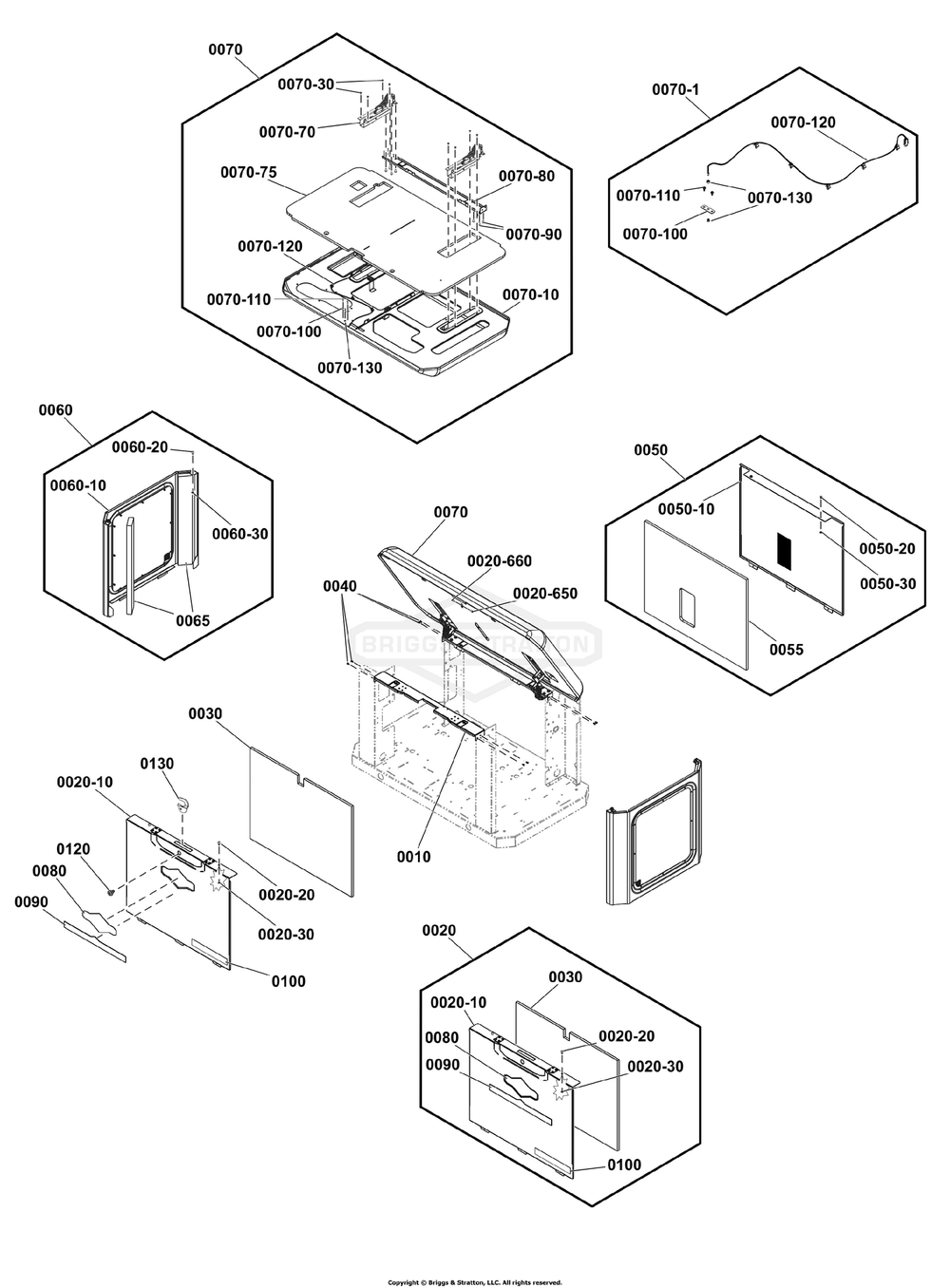 Enclosure Group Diagram and Parts List for 040782-00  Briggs and Stratton Generator